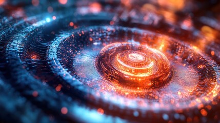 Abstract digital design featuring glowing concentric circles and vibrant colors.