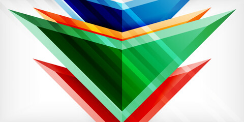 Arrows with 3d effect abstract background. Triangles on light grey backdrop