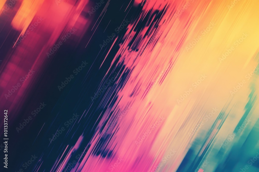 Poster Soft gradient background with subtle blurriness. Dynamic digital noise pattern. Vintage multicolored lo-fi style. Vhs distortion visual effects