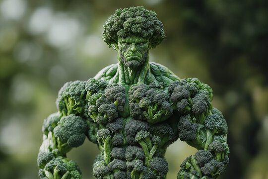 muscular man made of broccoli