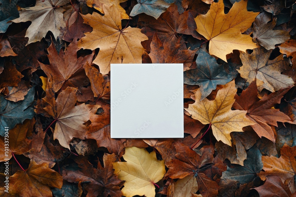 Poster empty square canvas framed by a display of autumn leaves