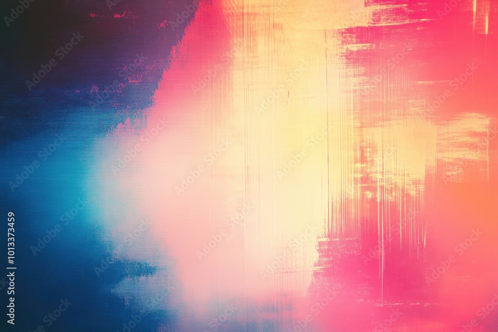 Poster Abstract blurred gradient background. Dynamic digital interference texture featuring a smooth effect. Nostalgic colorful retro style. Vhs distortion pattern with a rich texture