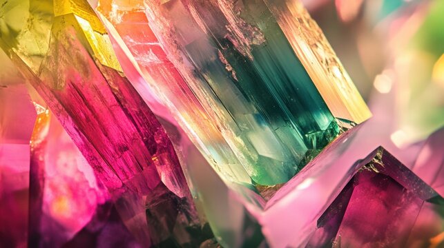 Close-up of a faceted tourmaline gemstone, displaying vivid shades of pink and green