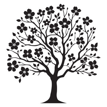 black tree silhouette with flowers clip art preview