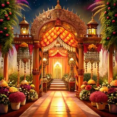 Fototapeta premium luxury decoration of indian weeding entrance with