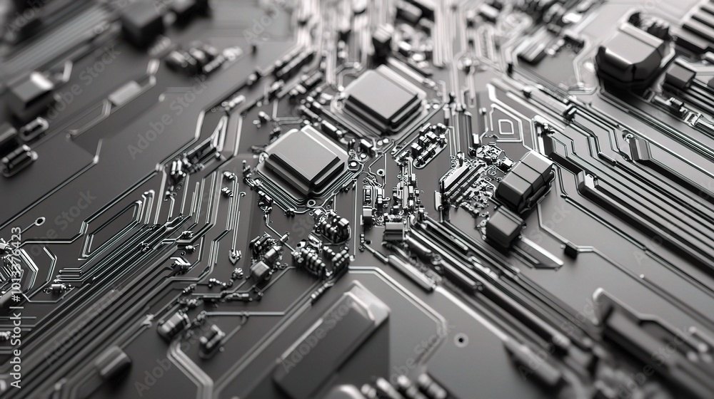 Poster abstract circuit board close-up with complex patterns