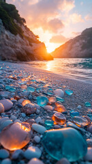 Obraz premium glass beach, covered with millions of small smooth multi colored rocks that appear as translucent glass