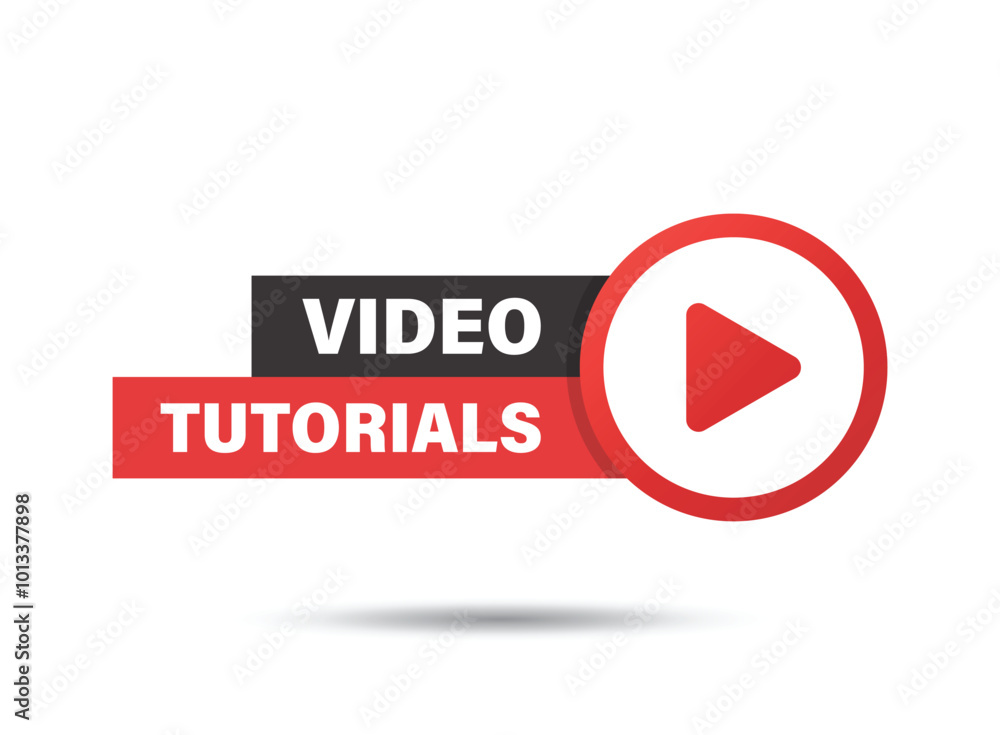 Poster play video tutorials icon in flat style. education software vector illustration on isolated backgrou
