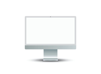 Thin frame monitor mock up icon in flat style. Computer display vector illustration on isolated background. Electronic gadget sign business concept.
