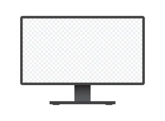 Thin frame monitor mock up icon in flat style. Computer display vector illustration on isolated background. Electronic gadget sign business concept.