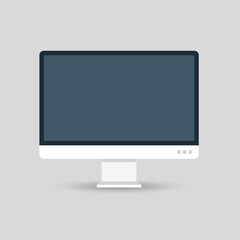 Thin frame monitor mock up icon in flat style. Computer display vector illustration on isolated background. Electronic gadget sign business concept.