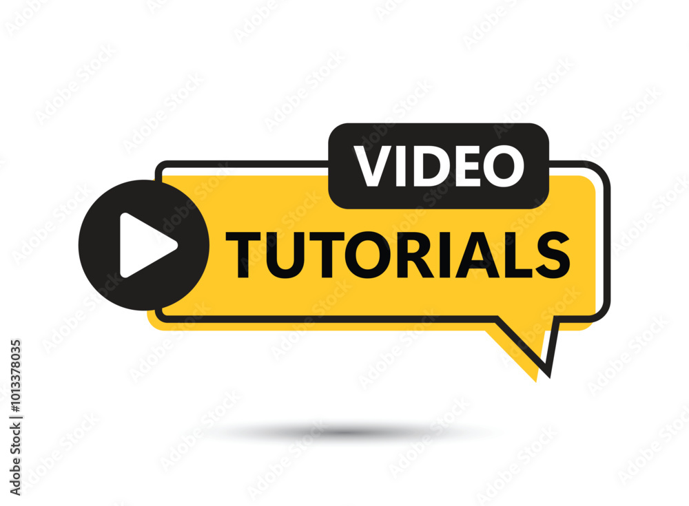 Poster play video tutorials icon in flat style. education software vector illustration on isolated backgrou
