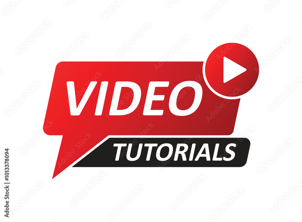 Poster play video tutorials icon in flat style. education software vector illustration on isolated backgrou