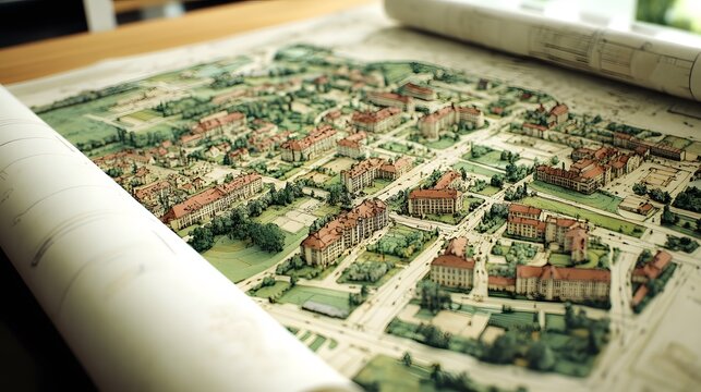 Detailed architectural map of a historic city