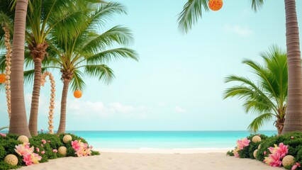 Tropical Christmas with Palm Trees and Beach Background