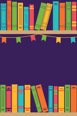 Books on the shelf. Vector background.