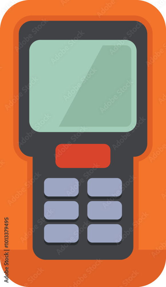 Poster orange inventory scanner with blank screen showing modern design is isolated on white background