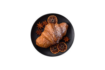 Delicious crispy sweet croissant with chocolate