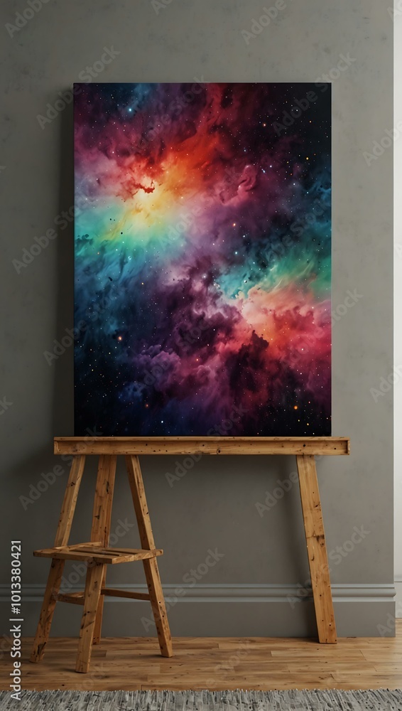 Poster canvas mockup in an art studio in 3d render.