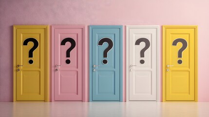 Colorful doors with question marks