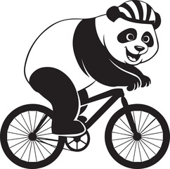 A monochromatic silhouette of a panda riding a bicycle.The background is white. Art & Illustration
