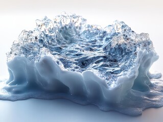 Fototapeta premium dynamic splash of crystalclear water frozen in a 3d form capturing the moment with intricate details reflecting light in a futuristic style against a white background