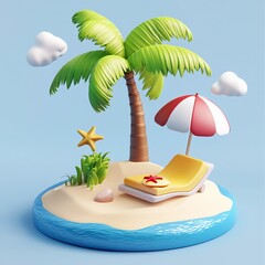 Fototapeta premium 3D Beach Breeze Icon: Gentle Coastal Wind Illustration Logo