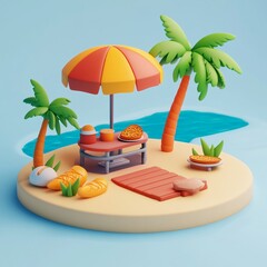 Obraz premium 3D Beach Grill Icon: Seaside Barbecue Setup Illustration Logo