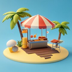 Obraz premium 3D Beach Grill Icon: Seaside Barbecue Setup Illustration Logo