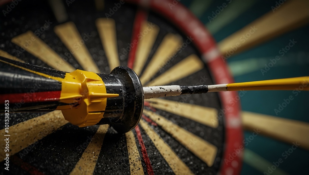 Poster close-up of a dart hitting the bullseye, symbolizing precision.