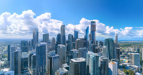 Aerial View of City Skyline and Skyscrapers Under Blue Sky and White Clouds