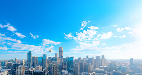 Aerial View of City Skyline and Skyscrapers Under Blue Sky and White Clouds