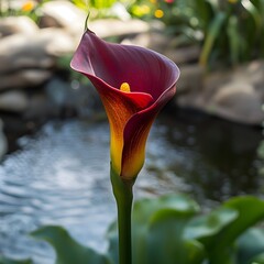 a beautiful red purple Araceae Calla lily or arum lily Zantedeschia aethiopica