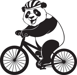 A monochromatic silhouette of a panda riding a bicycle.The background is white. Art & Illustration