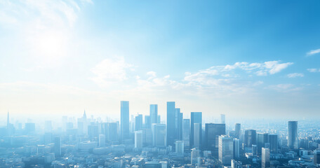 Aerial View of City Skyline and Skyscrapers Under Blue Sky and White Clouds
