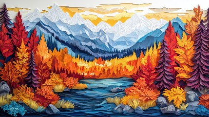 Autumn vista of mountainous terrain in the Altai region Mountainous landscape in autumn