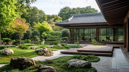 Fototapeta premium Japanese Garden With Modern Architecture