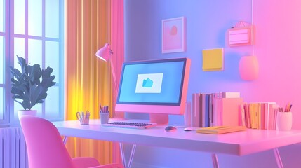 Web UI-UX design, SEO optimization marketing. Studying at home, online education at the university. Web building and cooperation meeting. 3d render illustration. 