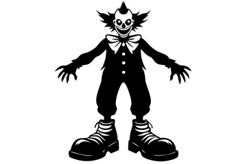 Creepy Clown with Oversized Shoes Silhouette Vector Illustration for Halloween Decor