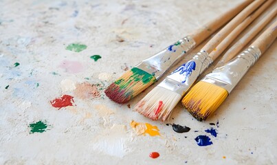 Obraz premium paint brushes with traces of colorful paint, Generative AI 