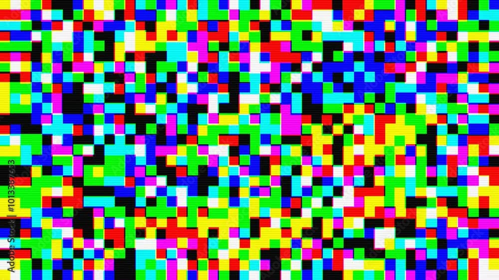 Poster abstract pixel retro 8bit rgb video game glitch noise texture, square tiles animated retro video gam