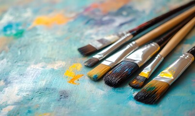 Obraz premium paint brushes with traces of colorful paint, Generative AI 