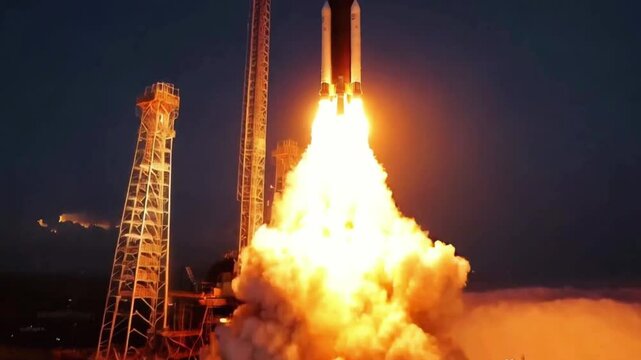 Successful rocket launch rocket launch to the space with dazzling light new space shuttle with a light trail glides