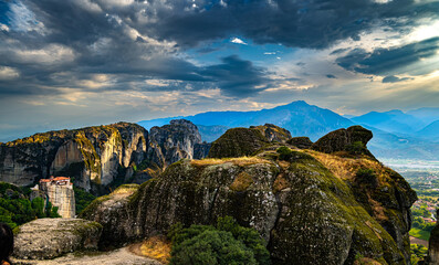 View of Meteora with Eastern Orthodox monasteries, Greece