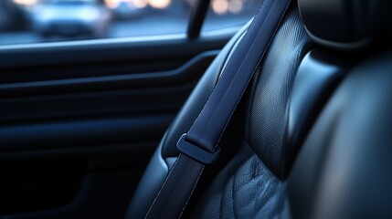 Black seat belt on car for safety travel protection when driving