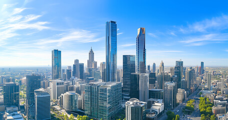 Aerial View of City Skyline and Skyscrapers Under Blue Sky and White Clouds
