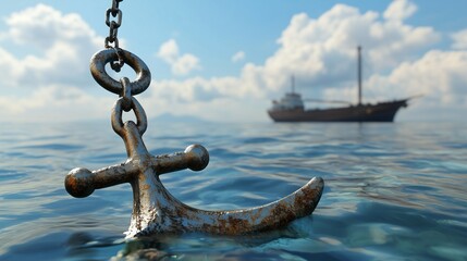 Iron anchor of marine ship in ocean water protection equipment sailing