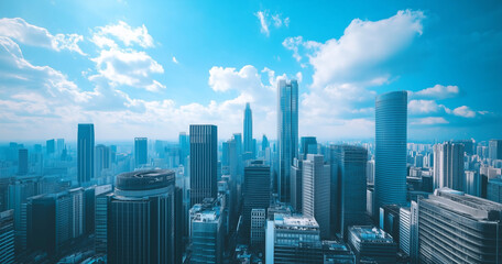 Aerial View of City Skyline and Skyscrapers Under Blue Sky and White Clouds