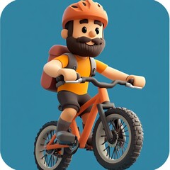 Obraz premium 3D Mountain Biker Icon: Enthusiast on a Mountain Trail Illustration Logo
