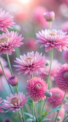 Fototapeta premium Beautiful pink flowers blooming in a sunny garden during springtime, showcasing vibrant petals and lush greenery. Generative AI